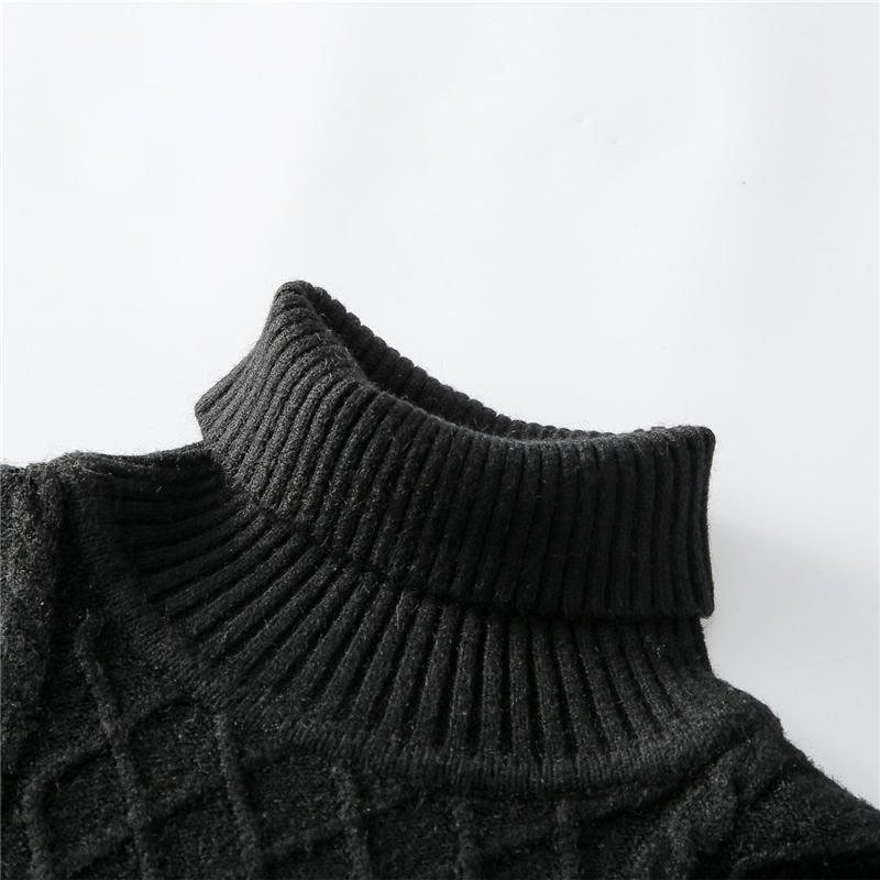 P903(L-XL程度)新品 高品質 DCKMANY ウール混 セーター メンズ ケーブル編み タートルネック ニット 無地 スリム 長袖 厚手 トップス /黒_画像3