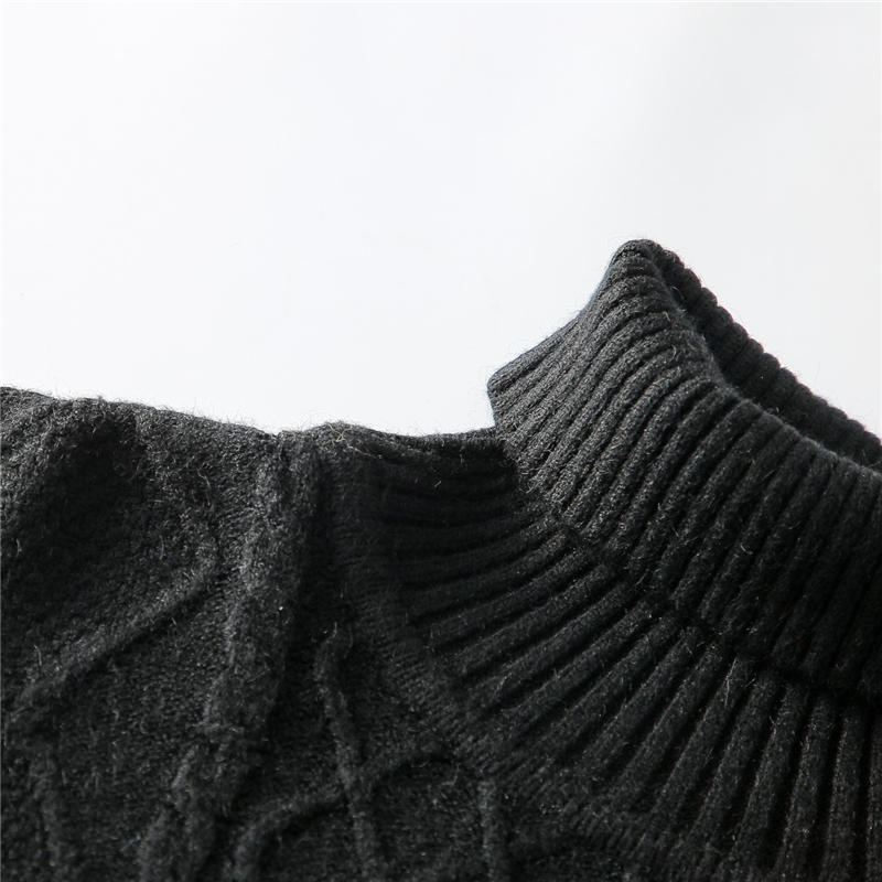 P903(L-XL程度)新品 高品質 DCKMANY ウール混 セーター メンズ ケーブル編み タートルネック ニット 無地 スリム 長袖 厚手 トップス /黒_画像4