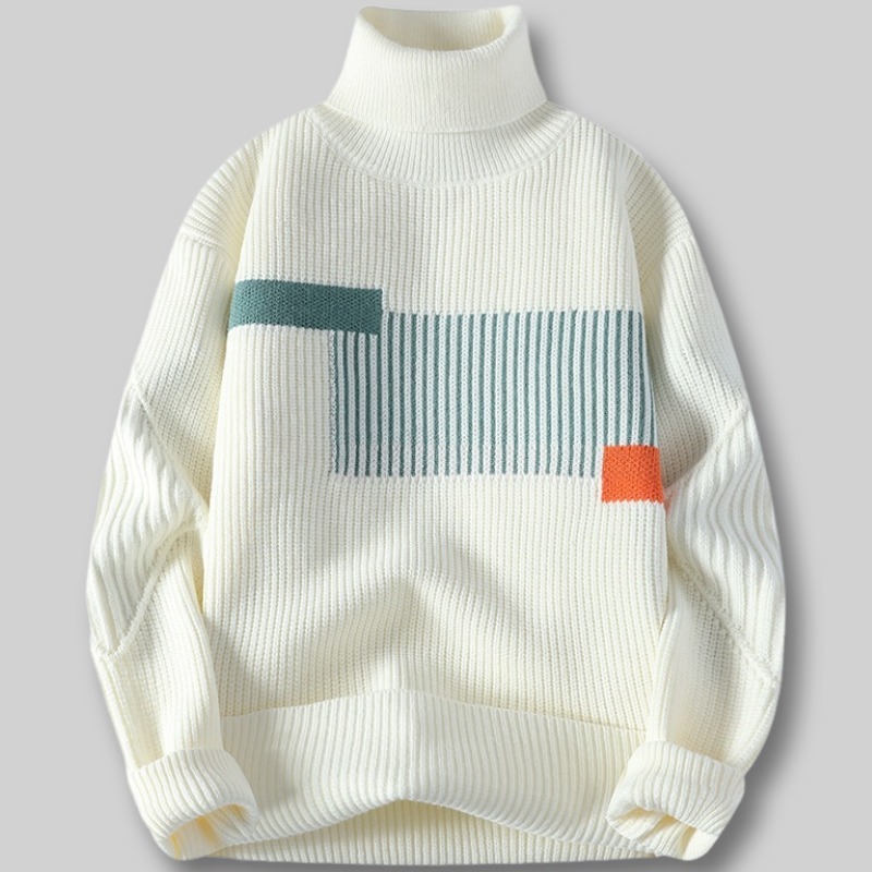 P974-2XL 新品 DCKMANY ウール混 タートルネック ニットセーター メンズ 秋冬 リブ編み 配色 厚手 暖かい 長袖 プルオーバー トップス/白_画像1