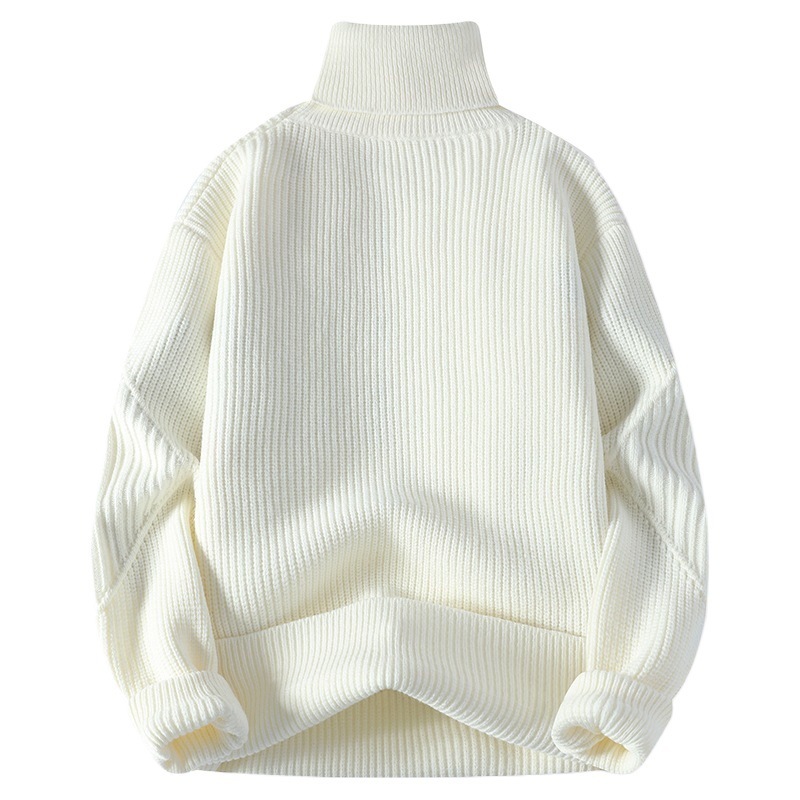 P974-2XL 新品 DCKMANY ウール混 タートルネック ニットセーター メンズ 秋冬 リブ編み 配色 厚手 暖かい 長袖 プルオーバー トップス/白_画像4