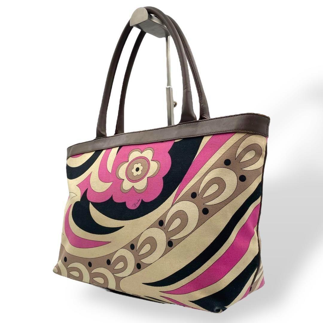 良品 エミリオプッチ トートバッグ ハンドバッグ キャンバス レザー ピンク_画像1