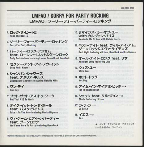 ★LMFAO|Sorry for Party Rocking ソーリー・フォー・パーティー・ロッキング|初回生産限定価格|UICS-9126|2011/07/13_画像5