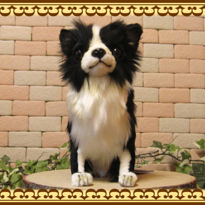 置物 動(dòng)物 可愛い 犬　ぬいぐるみ　チワワ　ブラック＆ホワイト　リアル　いぬ　イヌ　ドッグ　アニマル　インテリア