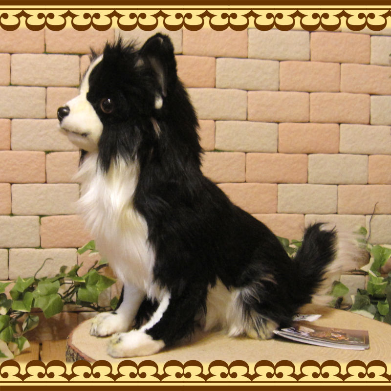 置物 動(dòng)物 可愛い 犬　ぬいぐるみ　チワワ　ブラック＆ホワイト　リアル　いぬ　イヌ　ドッグ　アニマル　インテリア