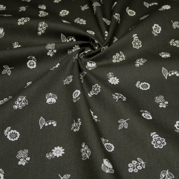 オックス生地 プリティフラワー 花柄プリント コットン チャコール 50cm_画像1