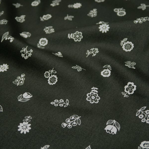 オックス生地 プリティフラワー 花柄プリント コットン チャコール 50cm_画像3