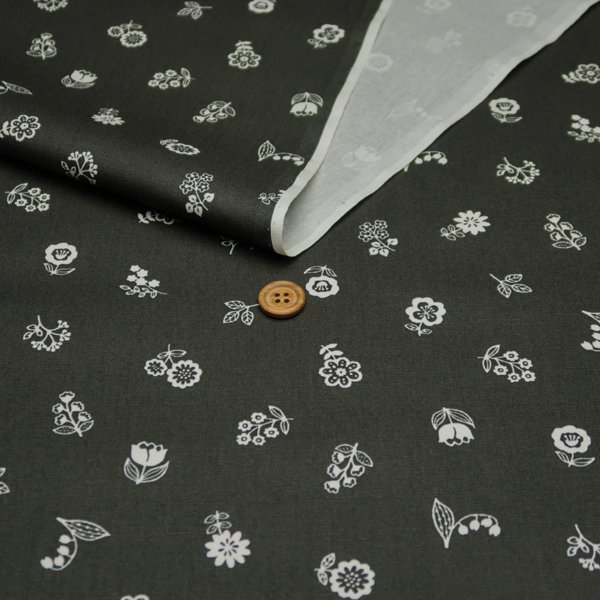 オックス生地 プリティフラワー 花柄プリント コットン チャコール 50cm_画像4