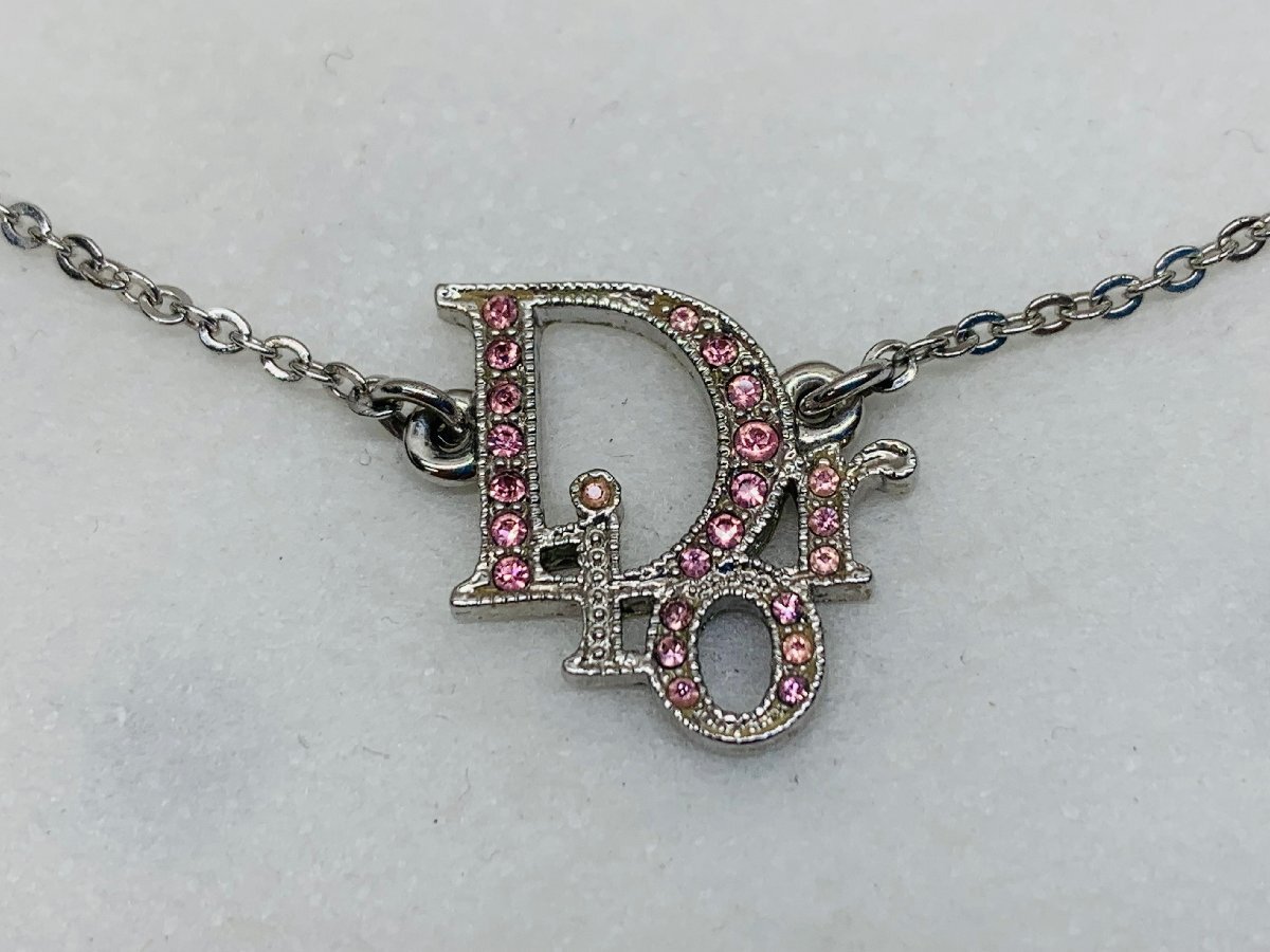 Dior ディオール ネックレス ロゴモチーフ ピンク ラインストーン ネックレス 約42cm