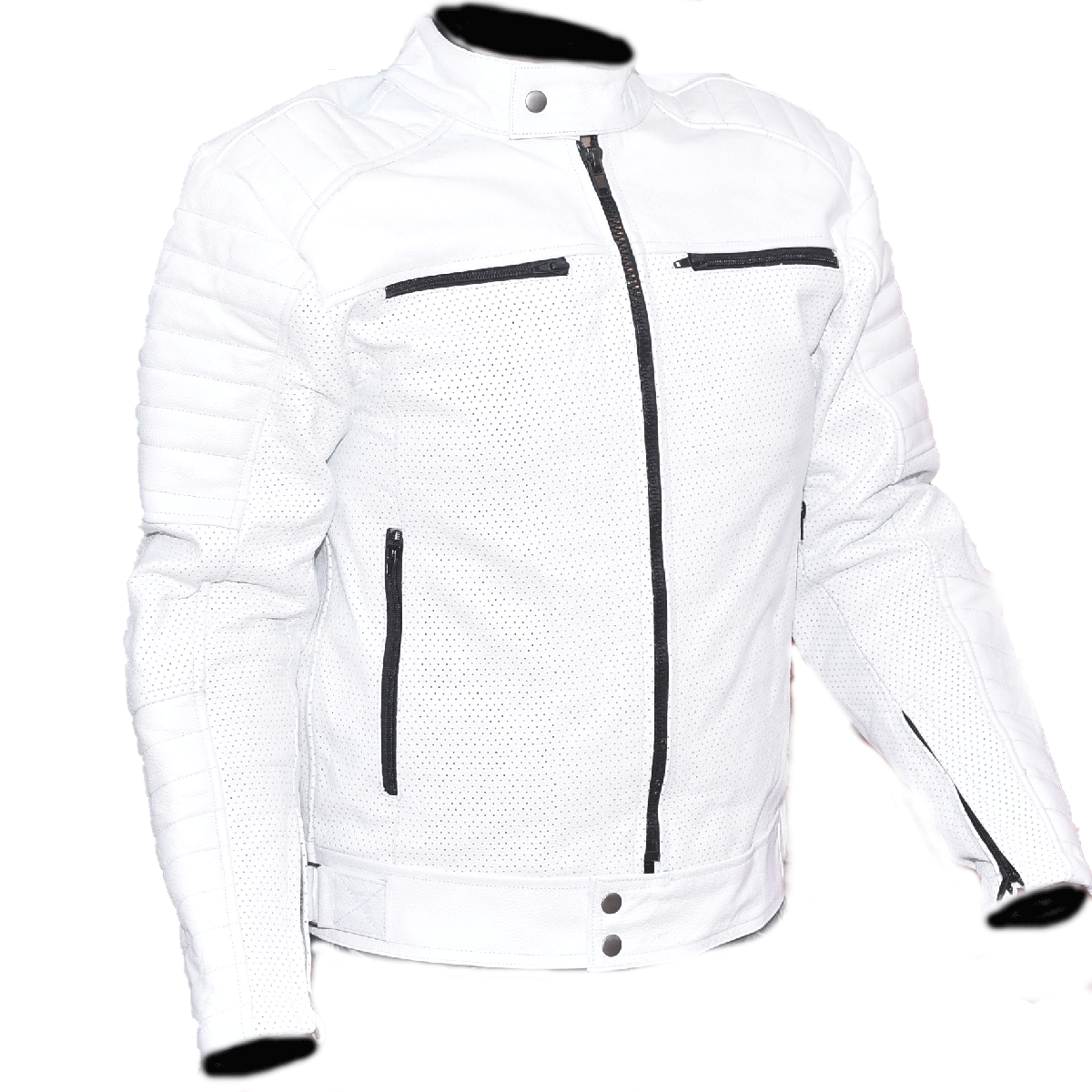 春夏★激シブ★パンチングメッシュ完全防備ホワイト　UKシングルライダースジャケット バッファローレザー サイズ選択可能(M, L, XL, XXL)