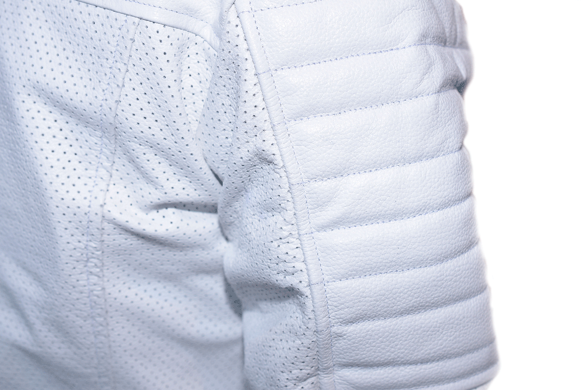 春夏★激シブ★パンチングメッシュ完全防備ホワイト　UKシングルライダースジャケット バッファローレザー サイズ選択可能(M, L, XL, XXL)