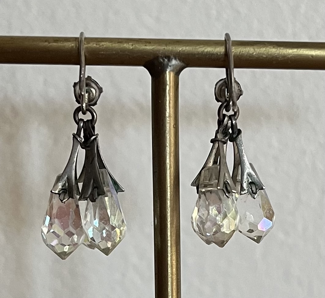 ヨーロッパアンティーク オーロラグラス+アイリスグラス+シルバーフックピアス ヴィンテージ アイリスガラス アンティーク antique vintage_画像5