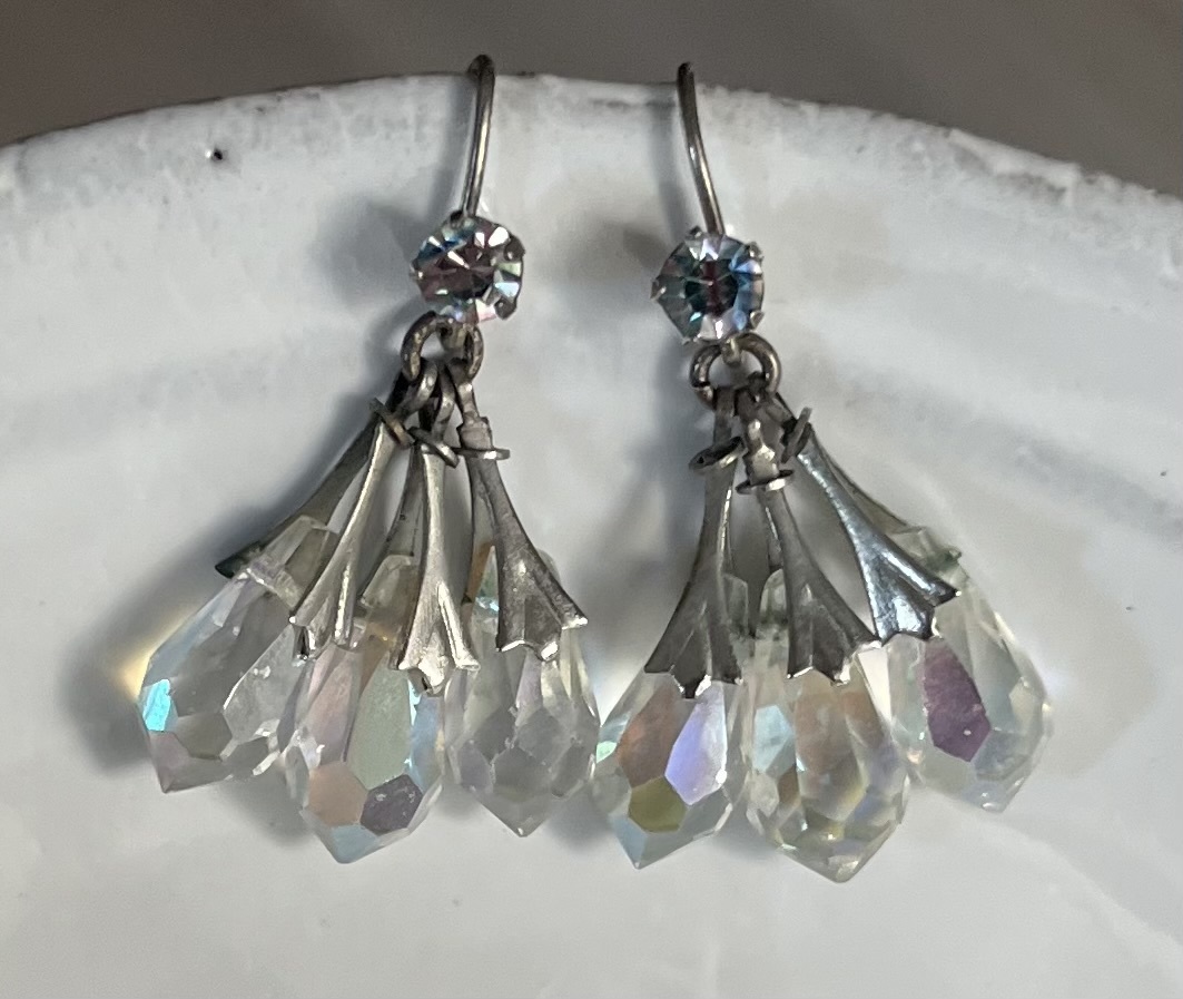 ヨーロッパアンティーク オーロラグラス+アイリスグラス+シルバーフックピアス ヴィンテージ アイリスガラス アンティーク antique vintage_画像9