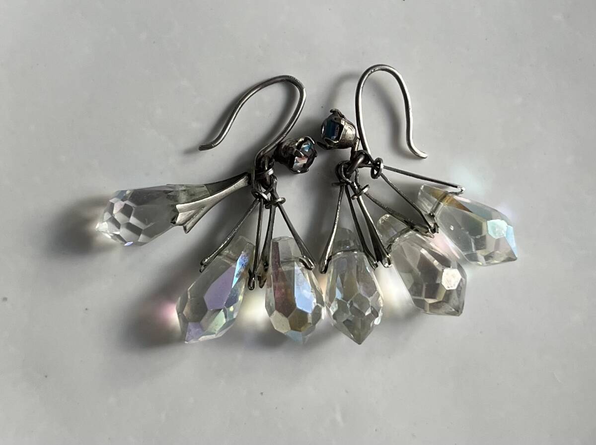 ヨーロッパアンティーク オーロラグラス+アイリスグラス+シルバーフックピアス ヴィンテージ アイリスガラス アンティーク antique vintage_画像8