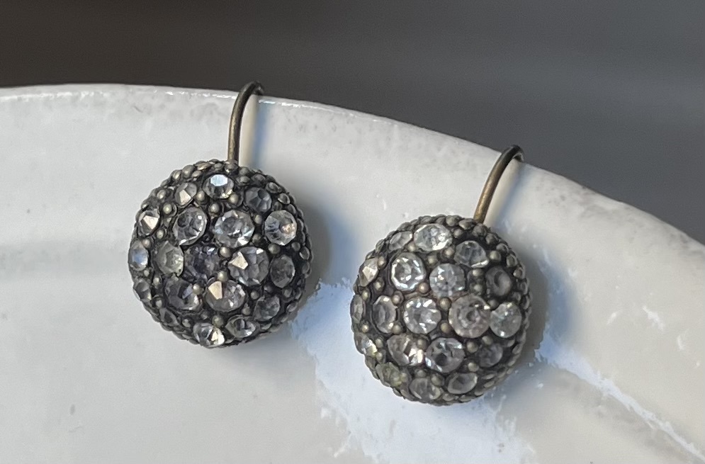 アールデコ セルロイド樹脂+ラインストーンピアス アンティーク ヴィンテージ ヨーロッパアンティーク antique vintage_画像1