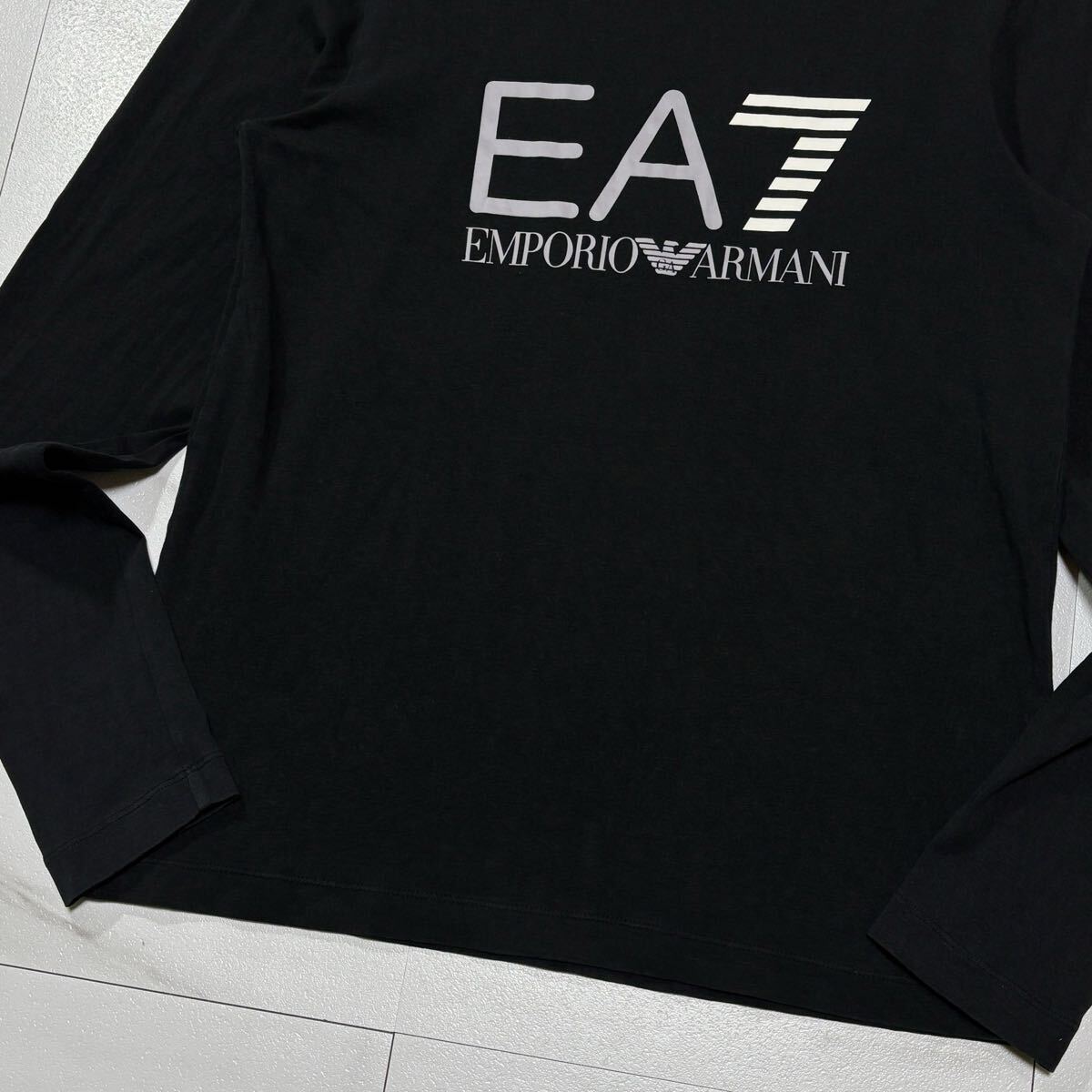 美品/ Lサイズ相當 EMPORIO ARMANI エンポリオ アルマーニ 長袖 Tシャツ EA7 イーグルロゴ ブラック 黒
