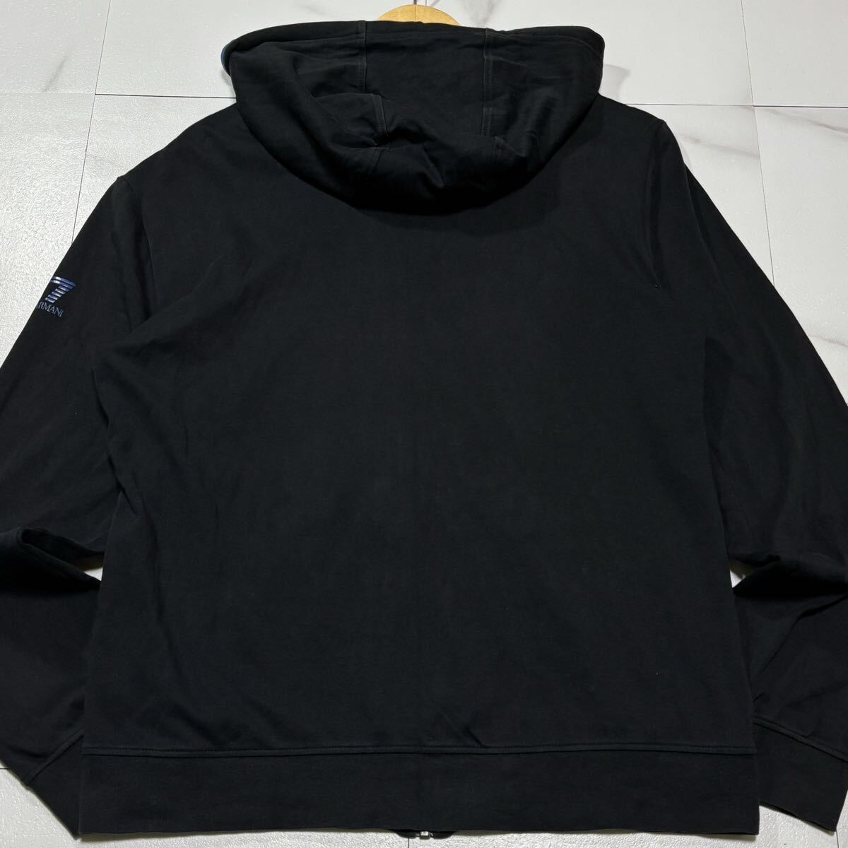 美品/ Lサイズ EMPORIO ARMANI パーカー ジップアップ エンポリオ アルマーニ EA7 ブランドロゴ フード ブラック 黒 
