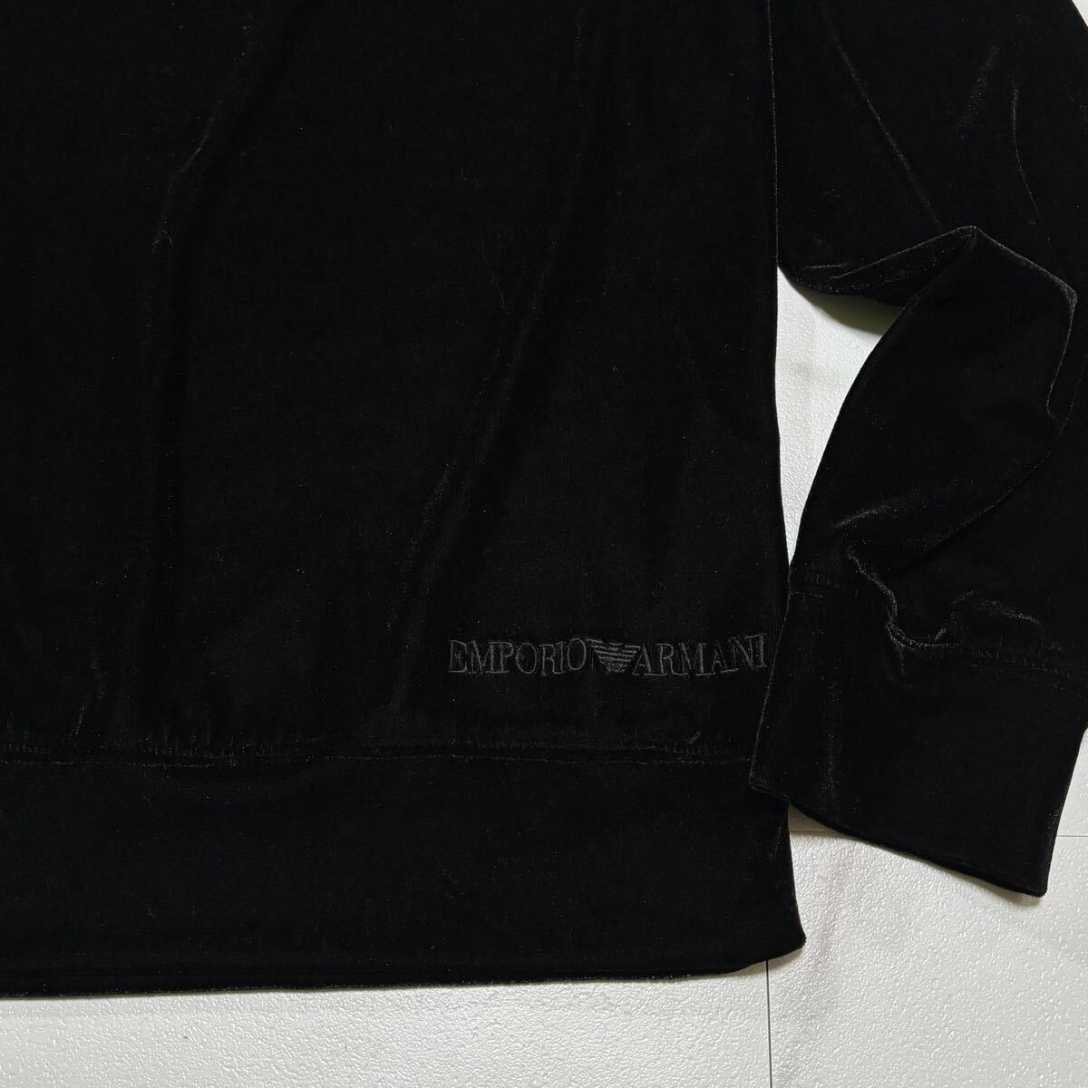 極美品/ XLサイズ EMPORIO ARMANI エンポリオ アルマーニ 長(zhǎng)袖 トレーナー ハイネック イーグルロゴ刺繍 ベロア ブラック 黒