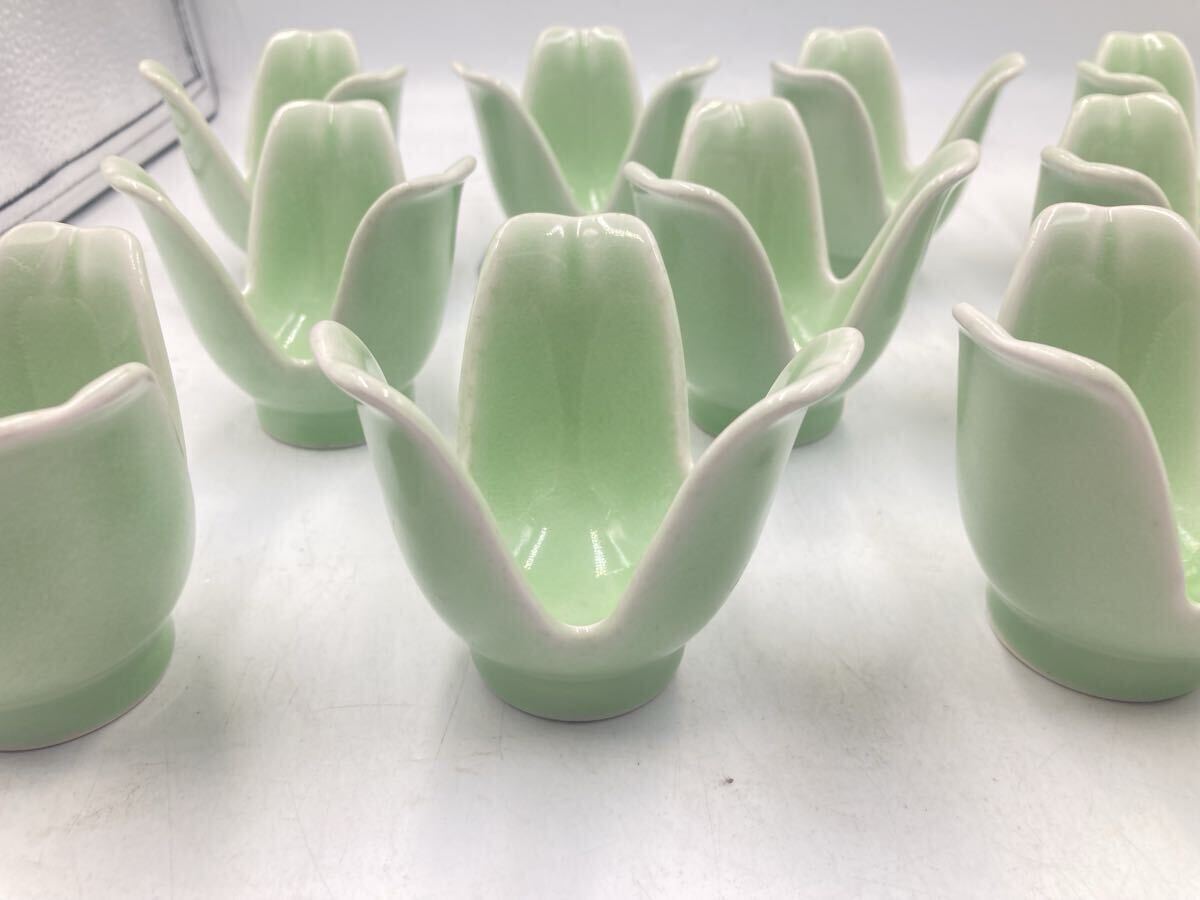 今回限り　12客　希少な緑青磁　山椒割　向付　日本料理　懐石料理　刺身皿　先付け　今回限り最後の在庫です_画像2