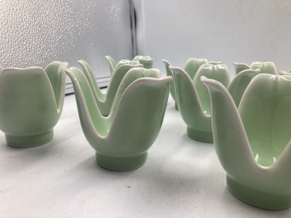 今回限り　12客　希少な緑青磁　山椒割　向付　日本料理　懐石料理　刺身皿　先付け　今回限り最後の在庫です_画像7