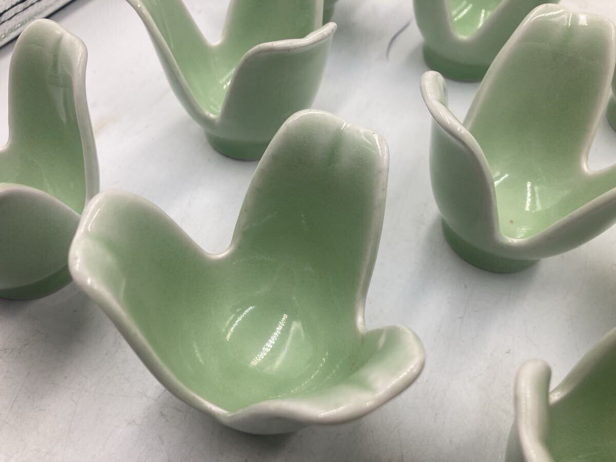 今回限り　12客　希少な緑青磁　山椒割　向付　日本料理　懐石料理　刺身皿　先付け　今回限り最後の在庫です_画像8