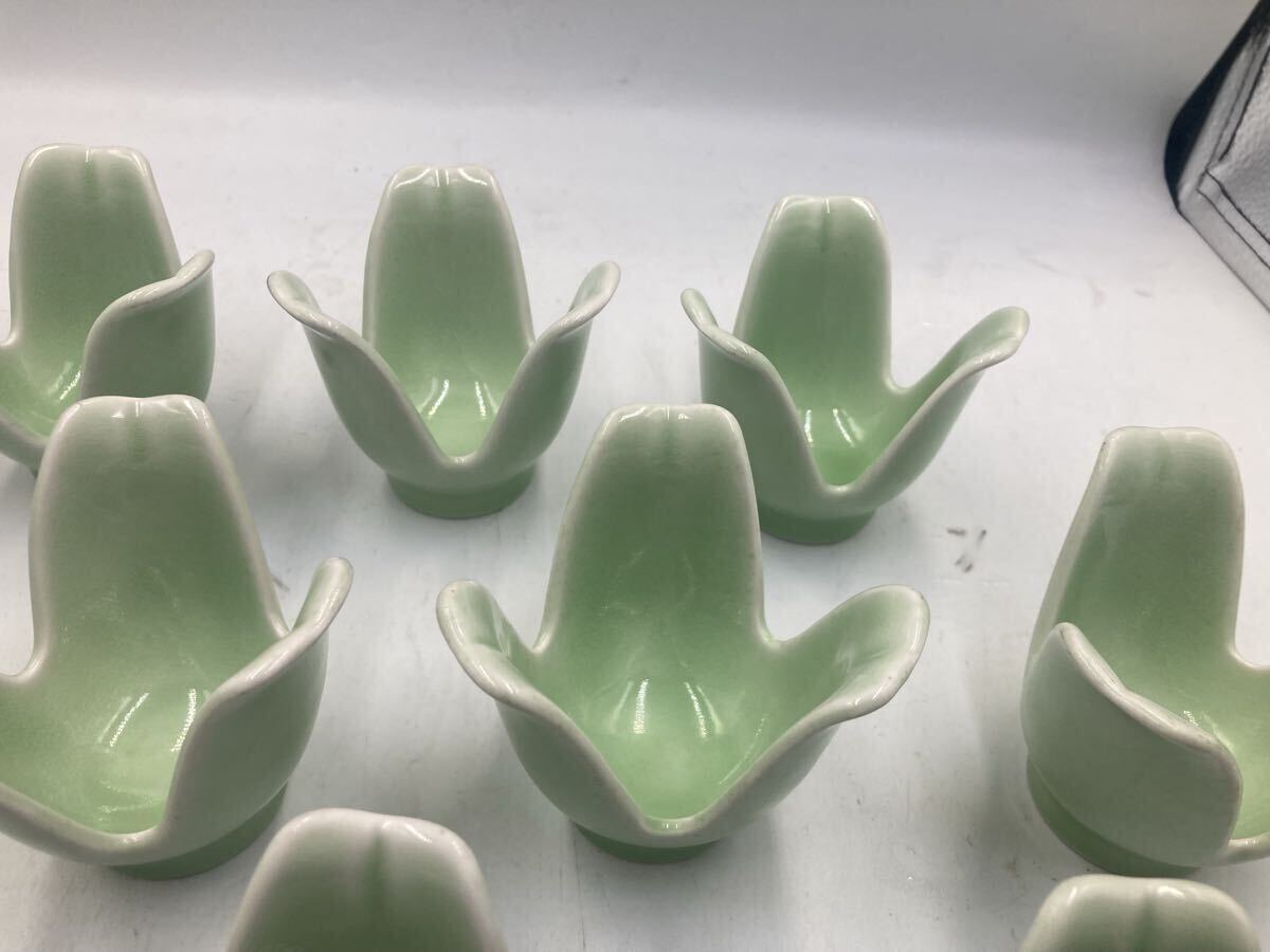 今回限り　12客　希少な緑青磁　山椒割　向付　日本料理　懐石料理　刺身皿　先付け　今回限り最後の在庫です_画像9