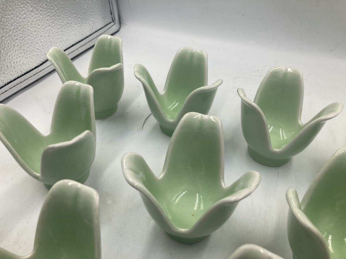 今回限り　12客　希少な緑青磁　山椒割　向付　日本料理　懐石料理　刺身皿　先付け　今回限り最後の在庫です_画像10