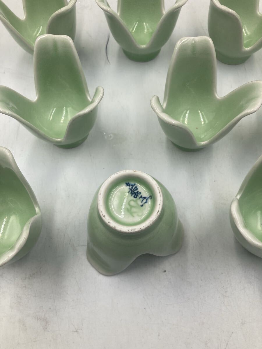 今回限り　12客　希少な緑青磁　山椒割　向付　日本料理　懐石料理　刺身皿　先付け　今回限り最後の在庫です_画像6