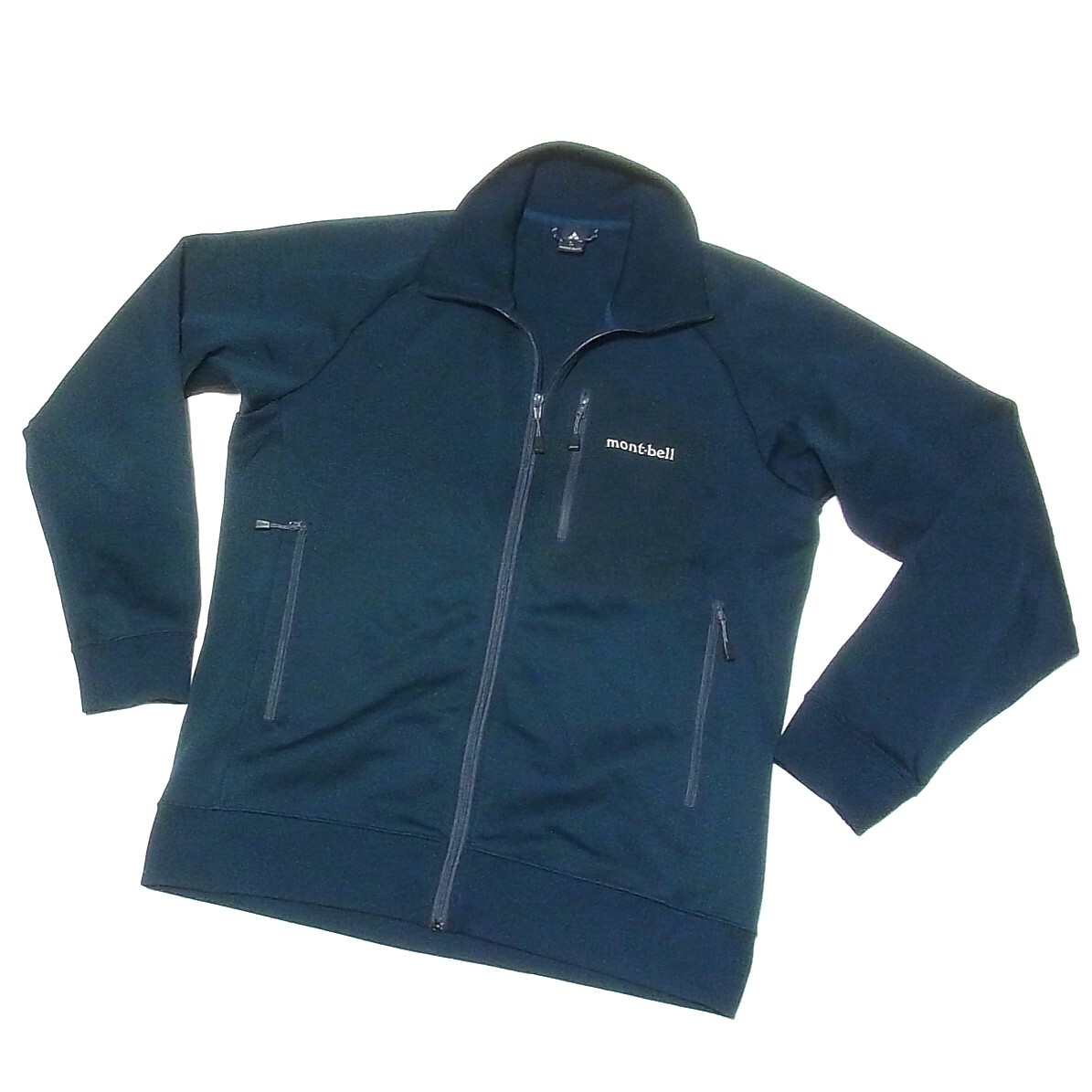 モンベル 美品 mont-bell マウンテンジャージ M◎ジャケット 青緑◎ウィックロンZEO ストレッチ UVカット 1114390