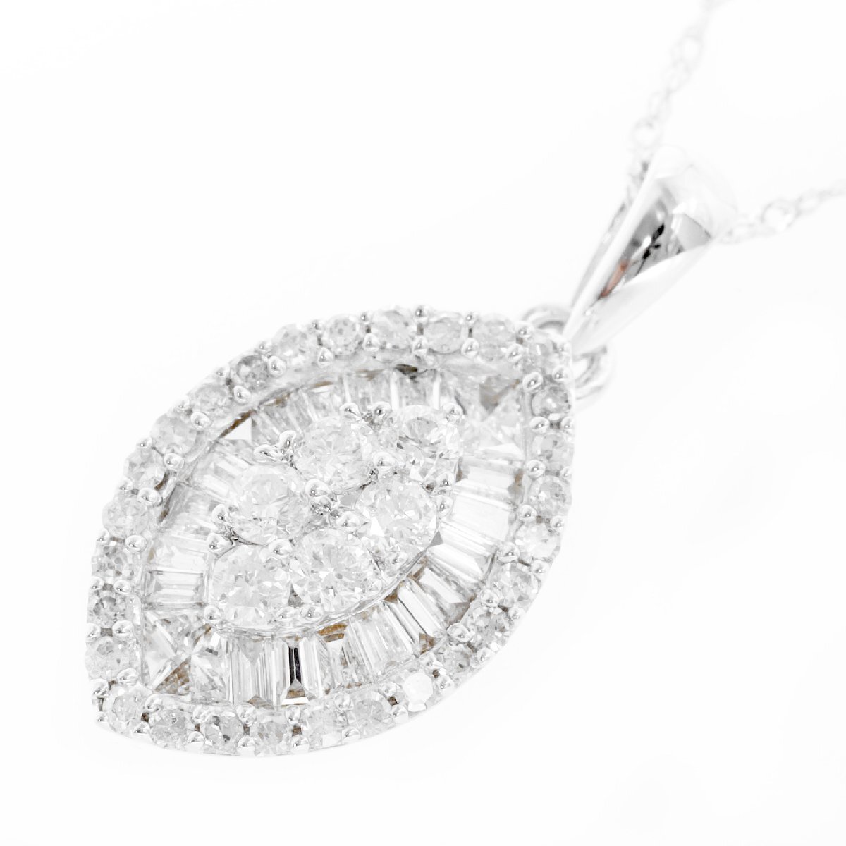 K18WG ダイヤモンド ネックレス 2.2g 0.50▼07C61_画像1