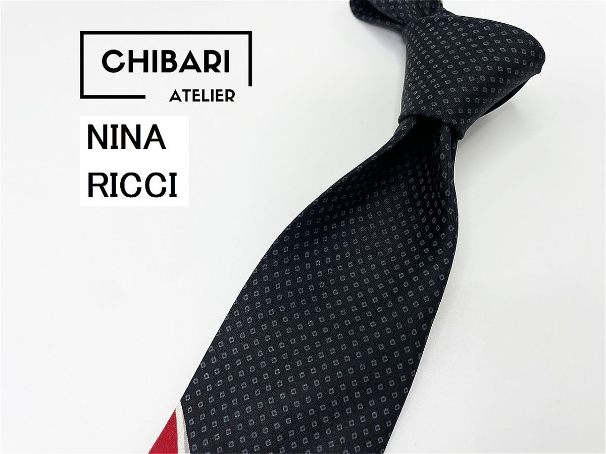 【超美品】NINA RICCI ニナリッチ ドット柄 ネクタイ 3本以上 送料無料 メンズ ブラック 0901073_画像1