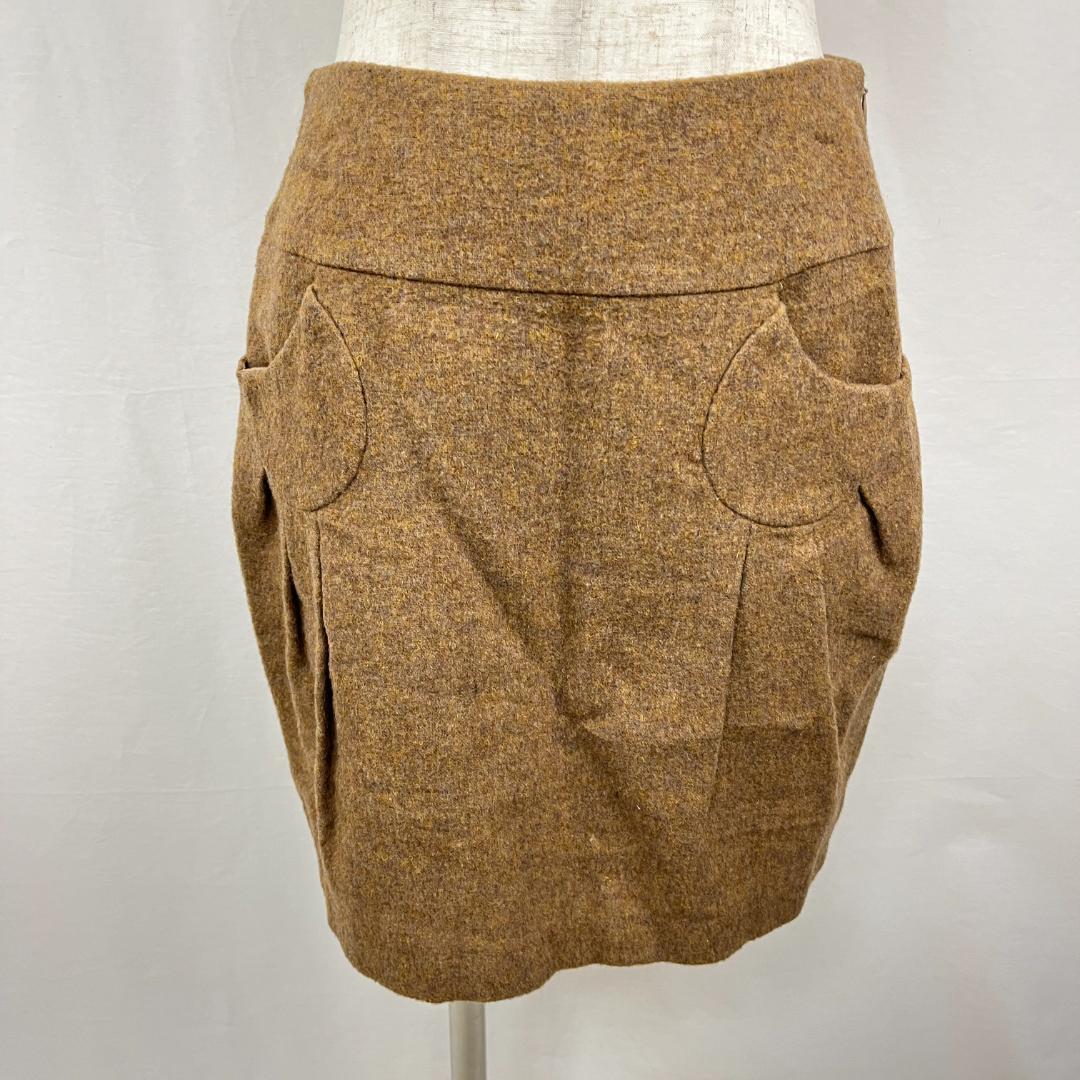 【2679】Cherir La femme　シェリーラファム　S　キャメル　日本製　ポケット　上品　大人フェミニン　美シルエット　コクーンミニスカート_画像1