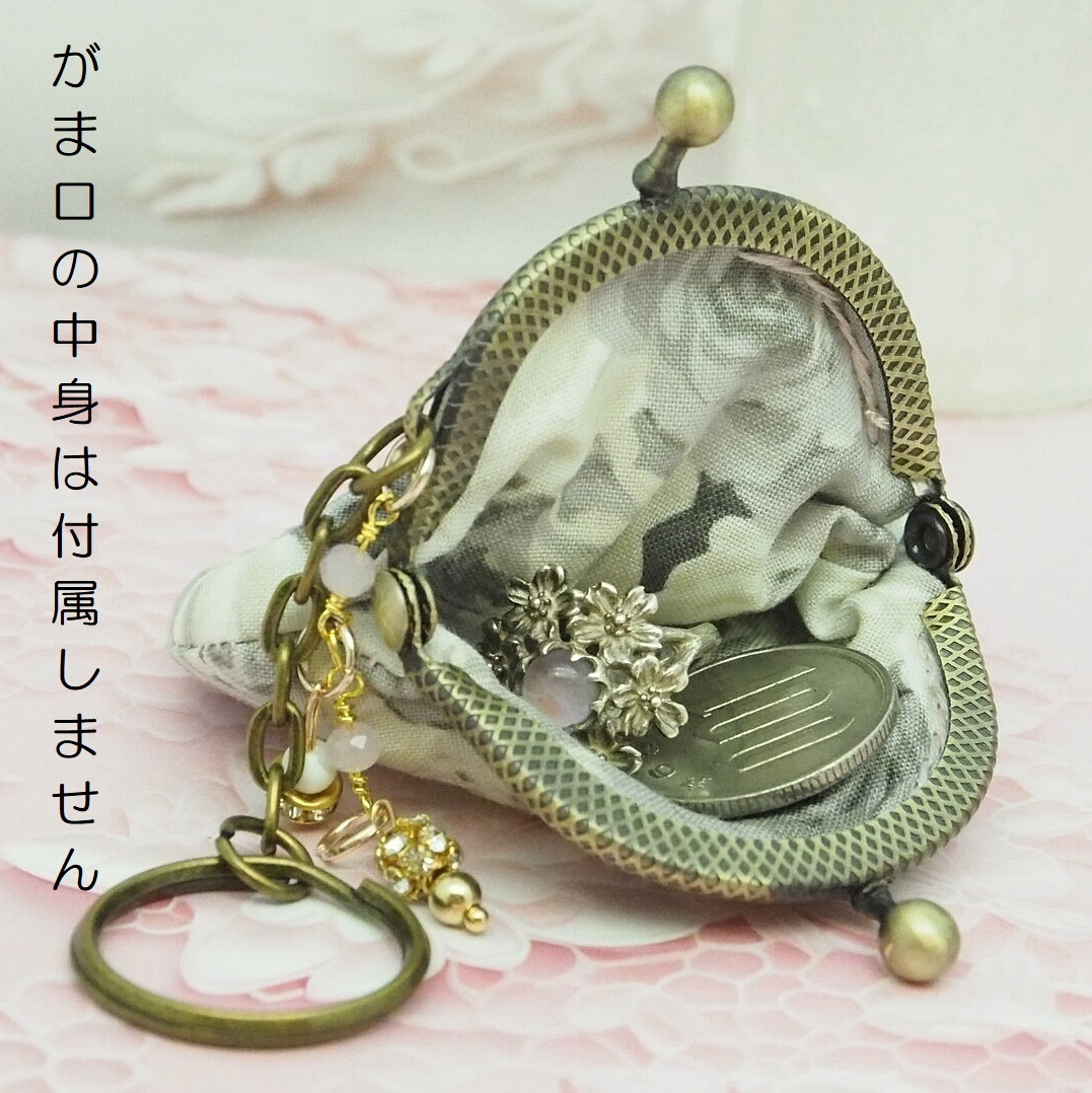 新品★即決★がま口バッグチャーム★薔薇柄★グレー★ミニチャーム付き★小銭★飴玉★アクセ★ハンドメイド_画像5