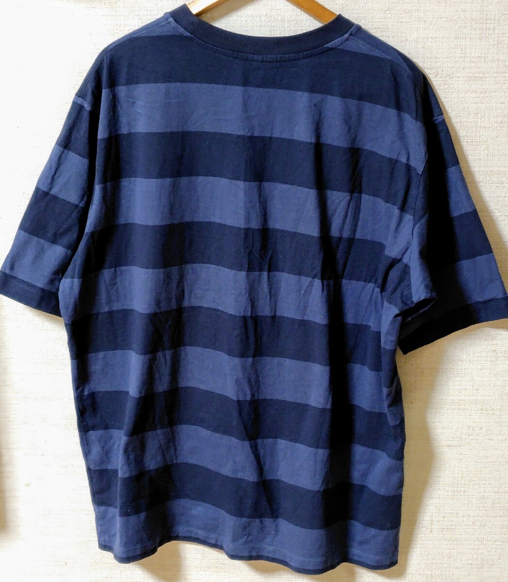 ストライプ クルーネック Tシャツ ネイビー_画像2