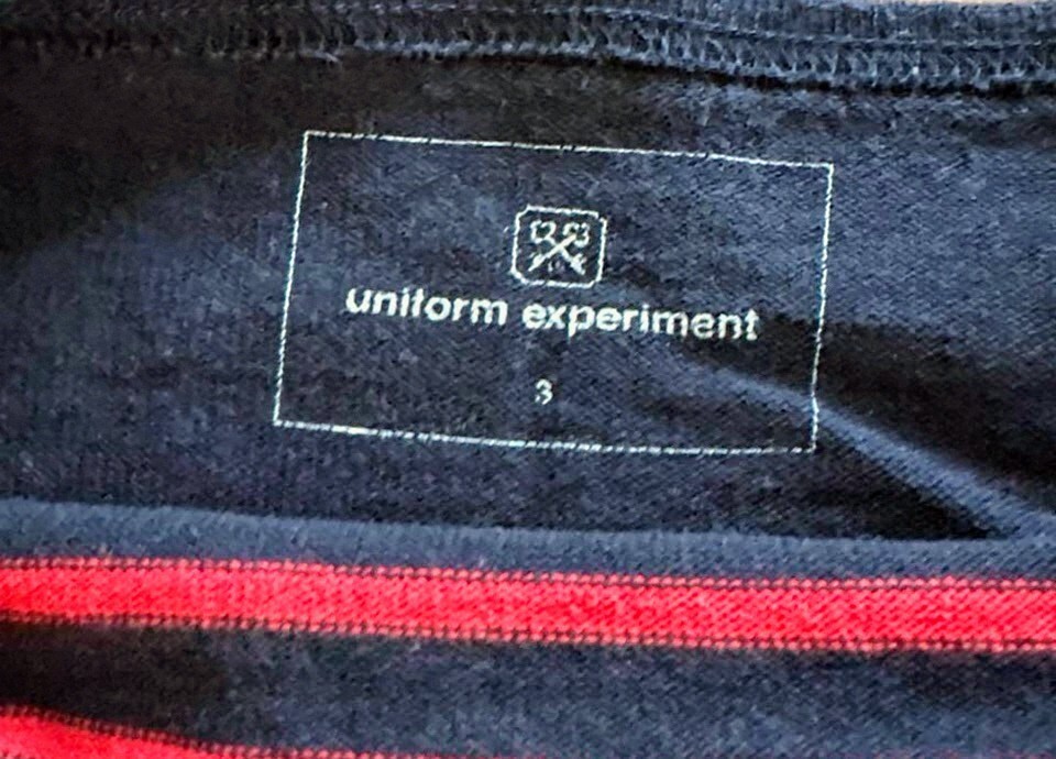 uniform experiment 半袖切り替えTシャツ 赤黒ストライプ_画像3