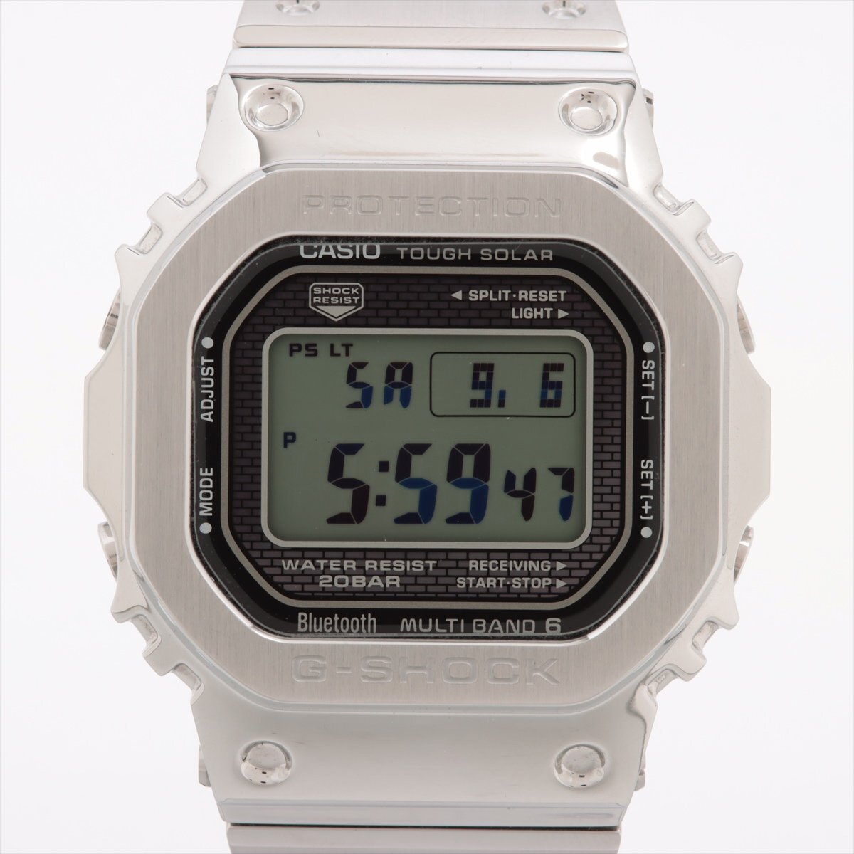 ■ 1円 ～ 中古 美品 參定8.4萬■ カシオ CASIO ■ G-SHOCK GMW-B5000D-1JF ■ フルメタル シルバー ソーラー G-STEEL メタルバンド メンズ