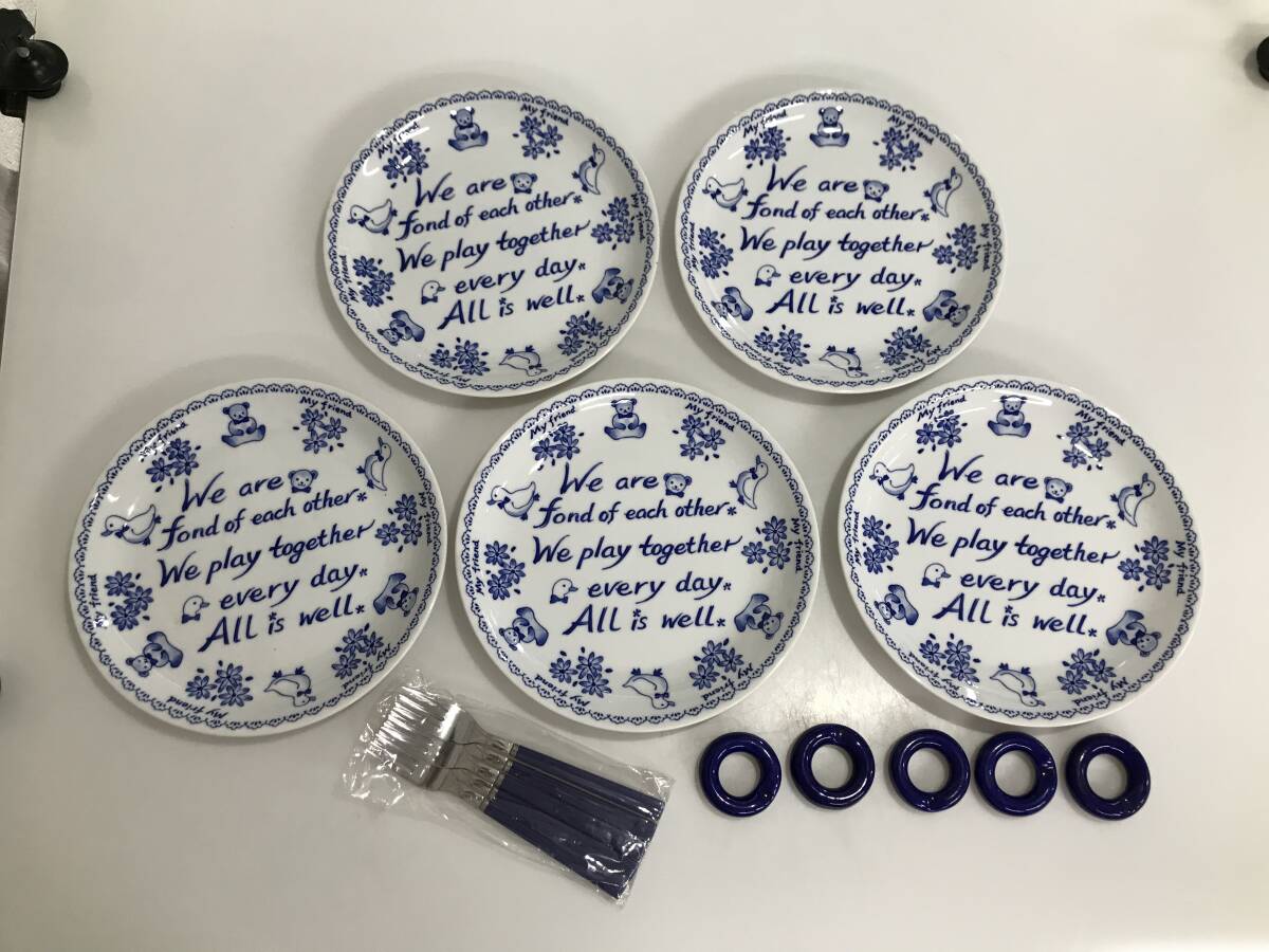 HG8751 パスタセット パスタ皿5客 フォーク5客 カトラリー置き セット 洋食器 陶器製 プレート _画像1