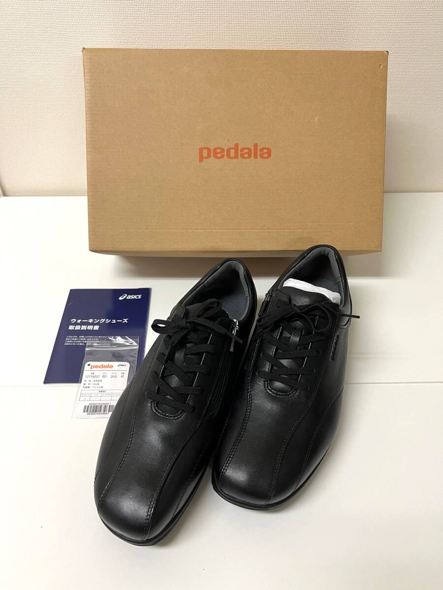 ★ 試着程度 ★ asics pedala 26.0cm 4E ★ 黒・ブラック ★ 天然皮革 ★ ウォーキングシューズ ★