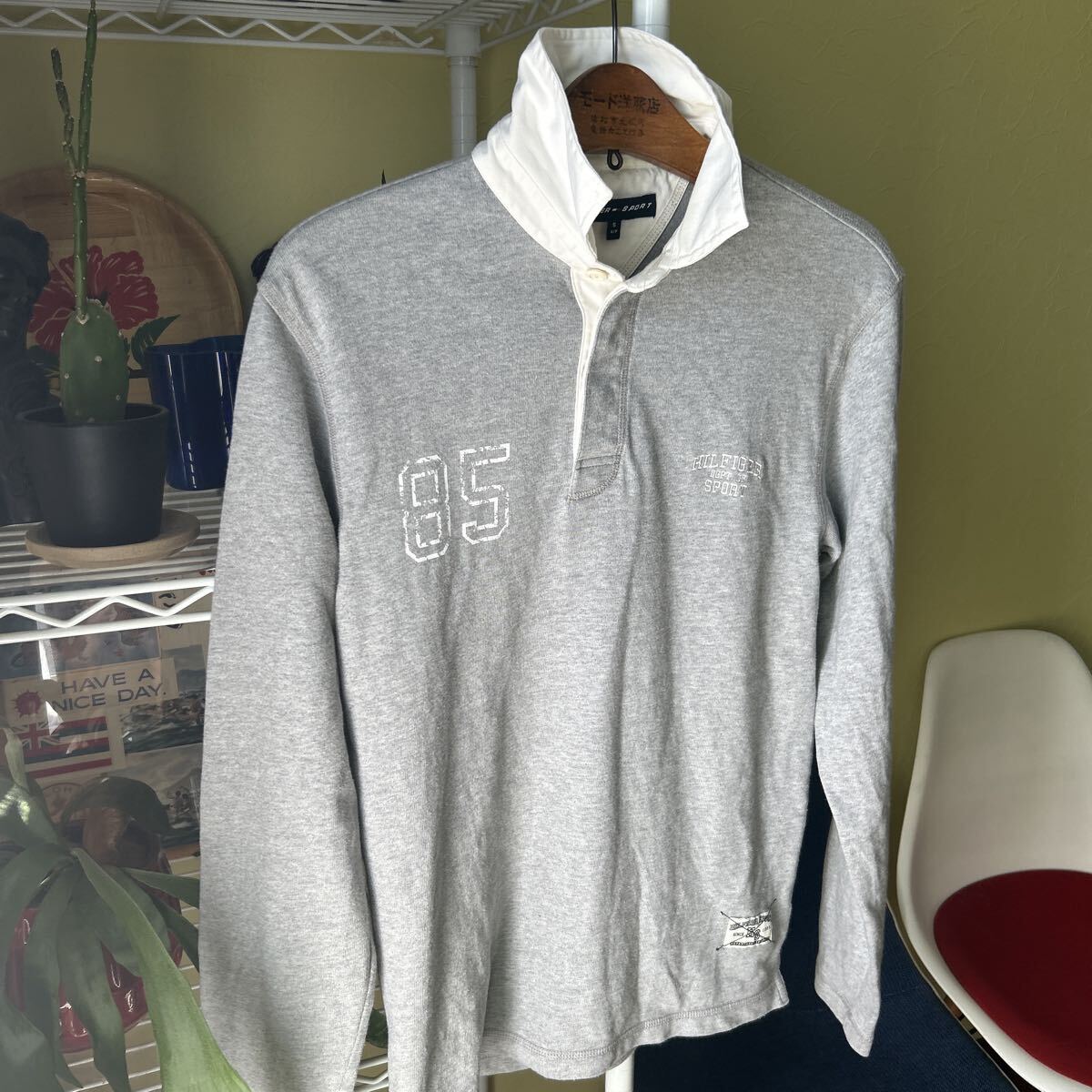 トミーヒルフィガー　長袖ラガーシャツ　グレー　SM_画像1