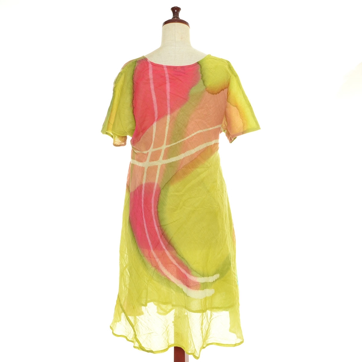 ■560877 MALAIKA マライカ ミニワンピース ○タイダイ柄エスニックOP サイズ44 絞り染め アジアン レディース インド製 グリーン他_画像2