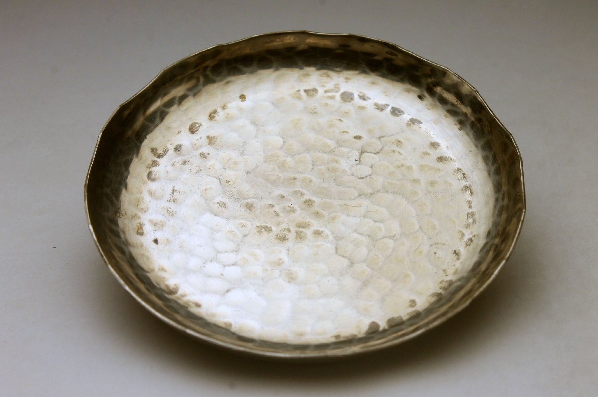 【余韻】 時代物 いぶし銀 銅造 輪花 小皿 豆皿 6客揃★無傷美品 茶道具＜同梱可＞_画像6