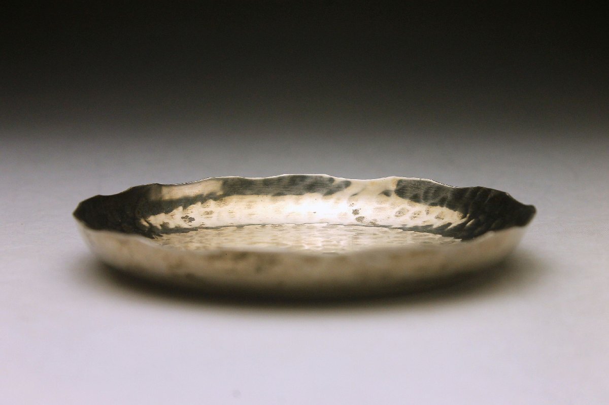 【余韻】 時代物 いぶし銀 銅造 輪花 小皿 豆皿 6客揃★無傷美品 茶道具＜同梱可＞_画像8