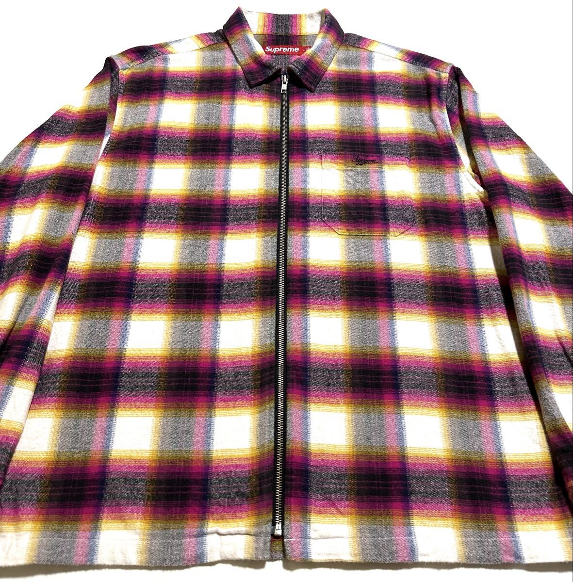 supreme 24SS Shadow Plaid Flannel Zip Up Shirt シャドー プレイド チェック フランネル ジップアップ ネルシャツ ジップシャツ L マルチ_画像5