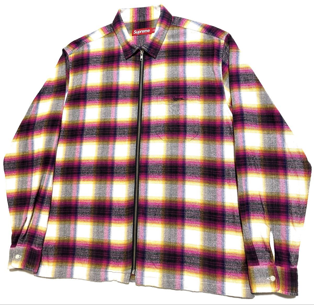 supreme 24SS Shadow Plaid Flannel Zip Up Shirt シャドー プレイド チェック フランネル ジップアップ ネルシャツ ジップシャツ L マルチ_画像3