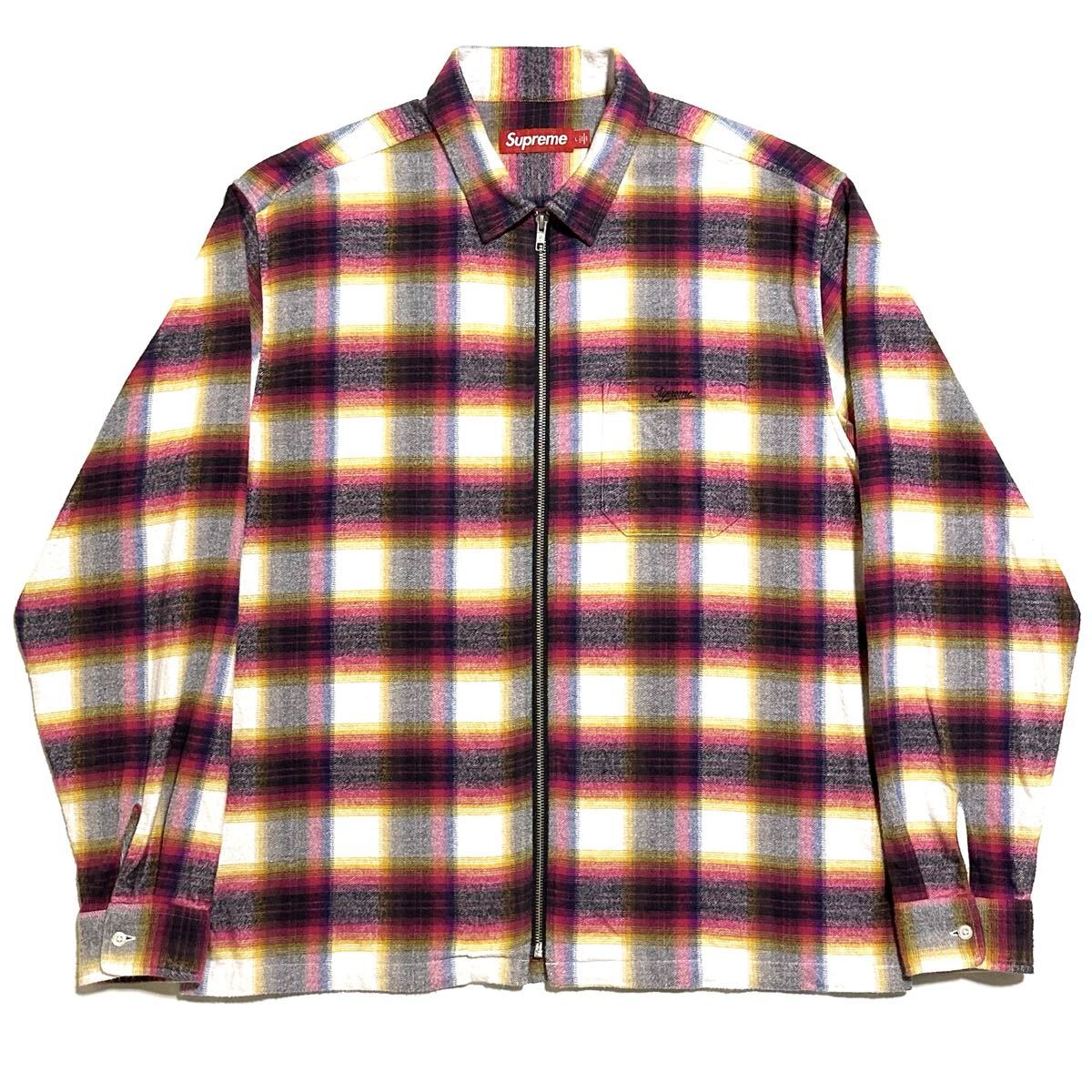 supreme 24SS Shadow Plaid Flannel Zip Up Shirt シャドー プレイド チェック フランネル ジップアップ ネルシャツ ジップシャツ L マルチ_画像1
