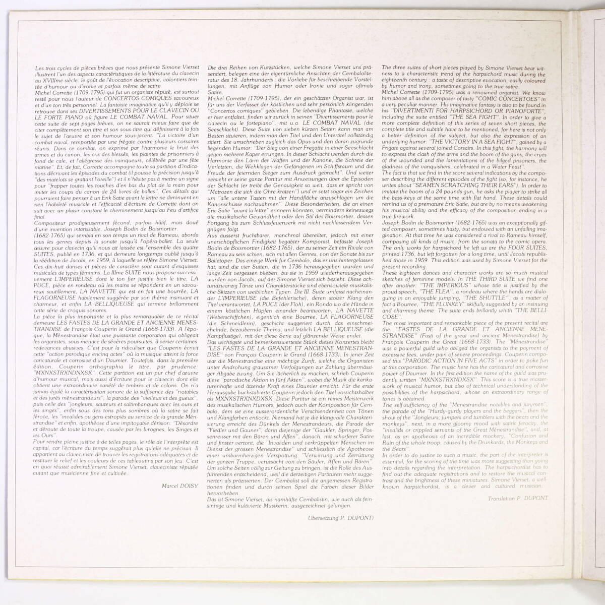 【ベルギー盤LP】シモーヌ・ヴィエルセ/コレット,ボワモルティエ,F.クープラン:クラヴサン組曲集(並品,ALPHA,古楽,Simone Vierset)_画像3
