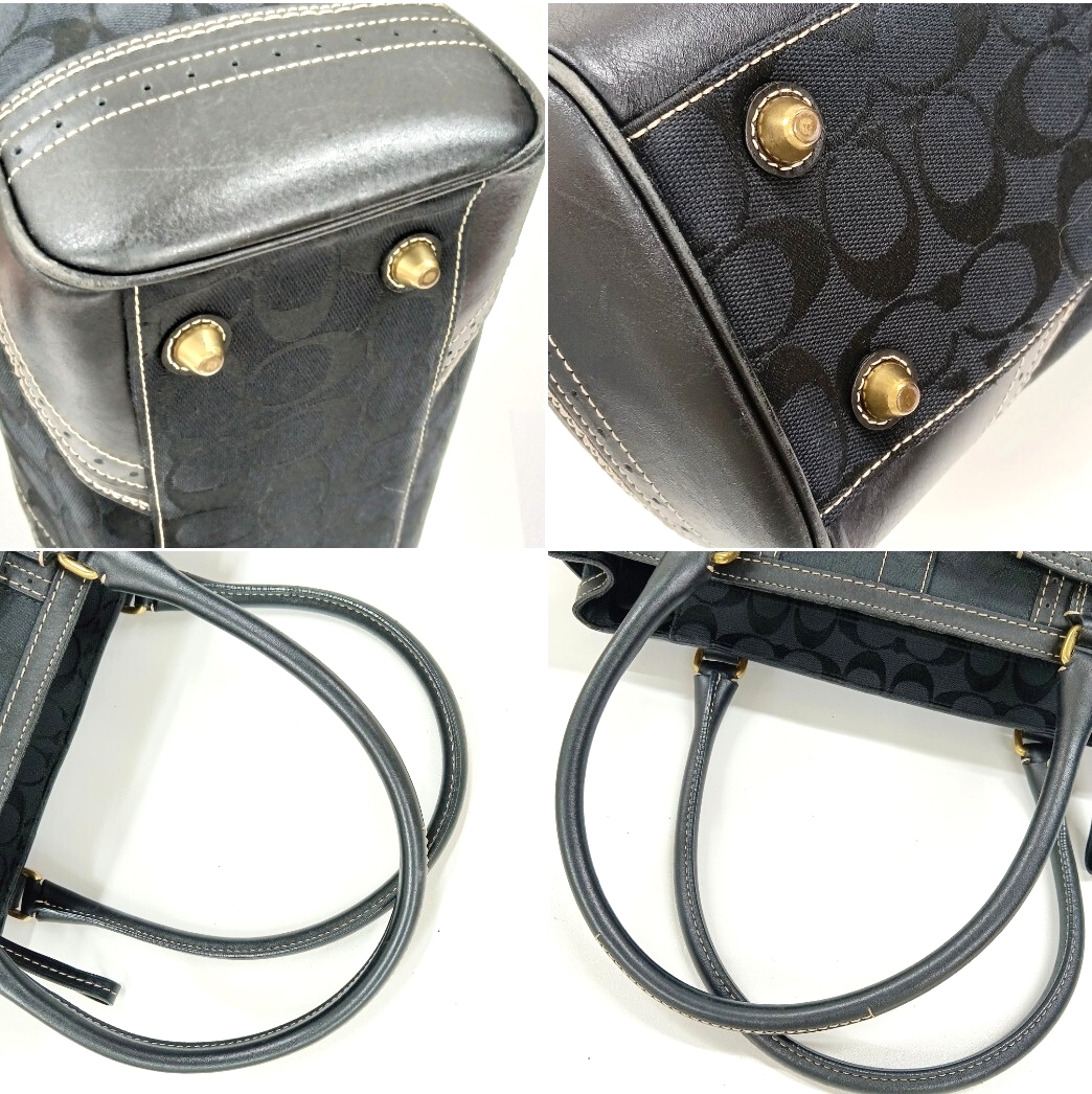 1円 ■美品■ COACH コーチ 10508 シグネチャー キャンバス×レザー タッセル トートバッグ ショルダーバッグ ブラック系 I3812JI コーチ 10508 シグネチャー ハンドバッグ キャンバス