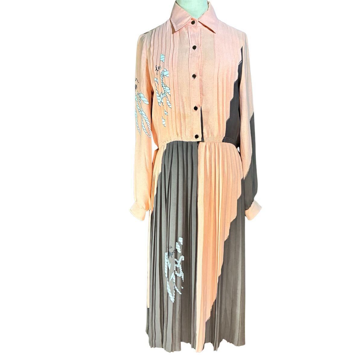 [伊太利屋]Itariya vintageワンピース プリーツピンク ×ブラウン 伊太利屋]Itariya vintageワンピース プリーツピンク ×ブラウン