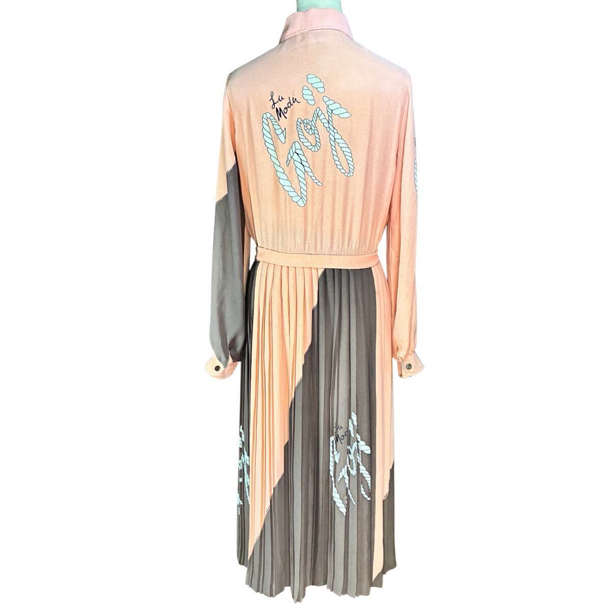 [伊太利屋]Itariya vintageワンピース プリーツピンク ×ブラウン 伊太利屋]Itariya vintageワンピース プリーツピンク ×ブラウン