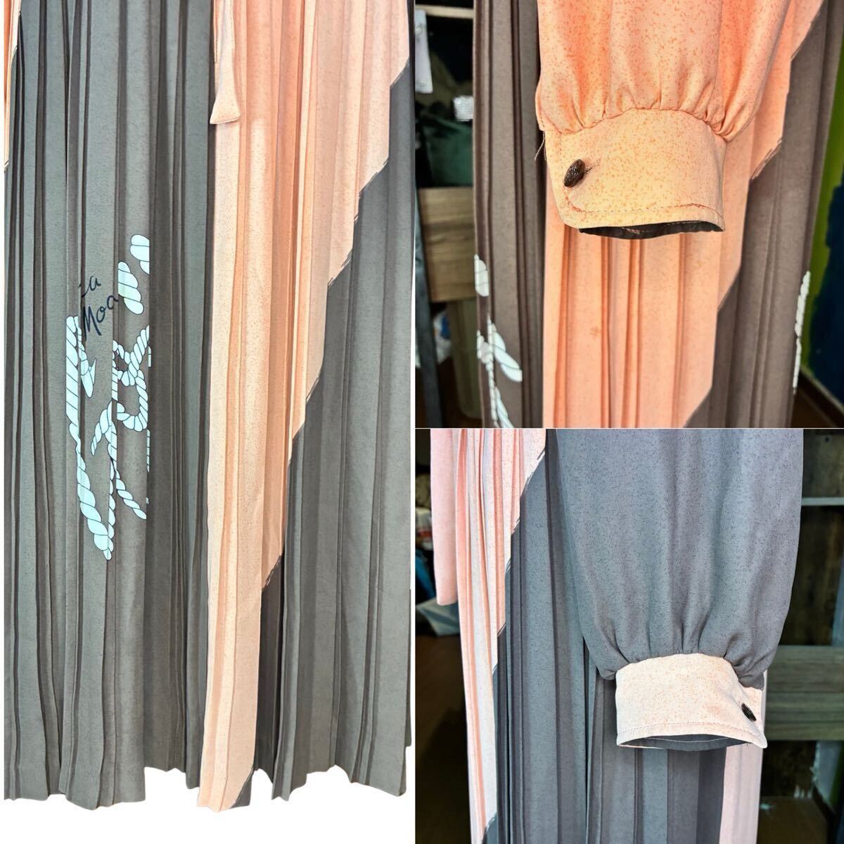 伊太利屋]Itariya vintageワンピース プリーツピンク ×ブラウン