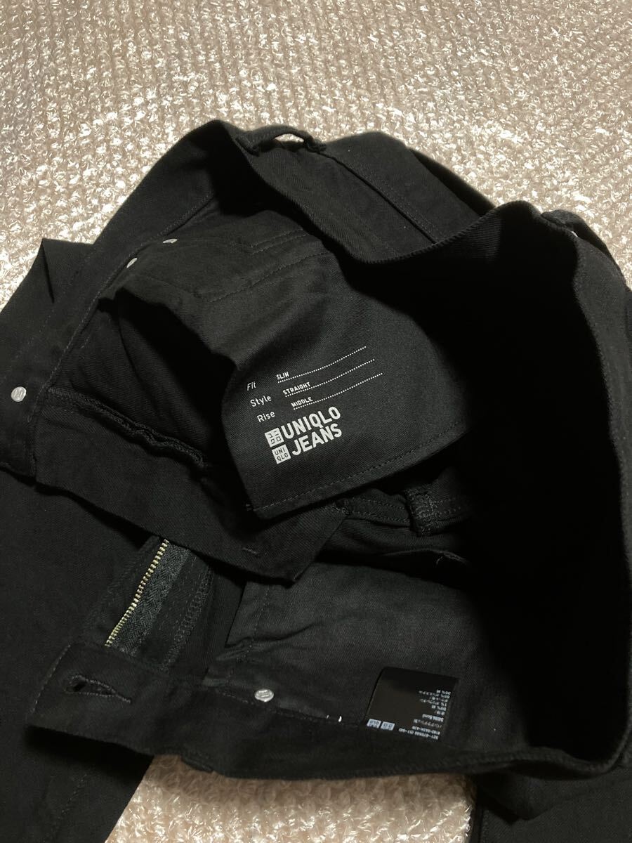 ★新品同様! UNIQLO 赤耳 ブラックデニムスリム ジーンズ size:34(86.5cm セルビッジ ユニクロ_画像3